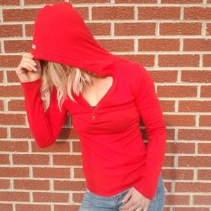 Converse red long sleeve hooded t-shirt
